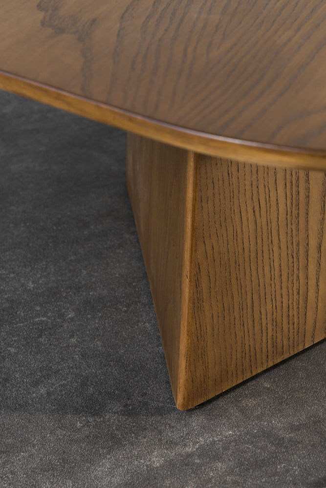 שולחן סלון עץ טבעי א-סימטרי רגל רחבה