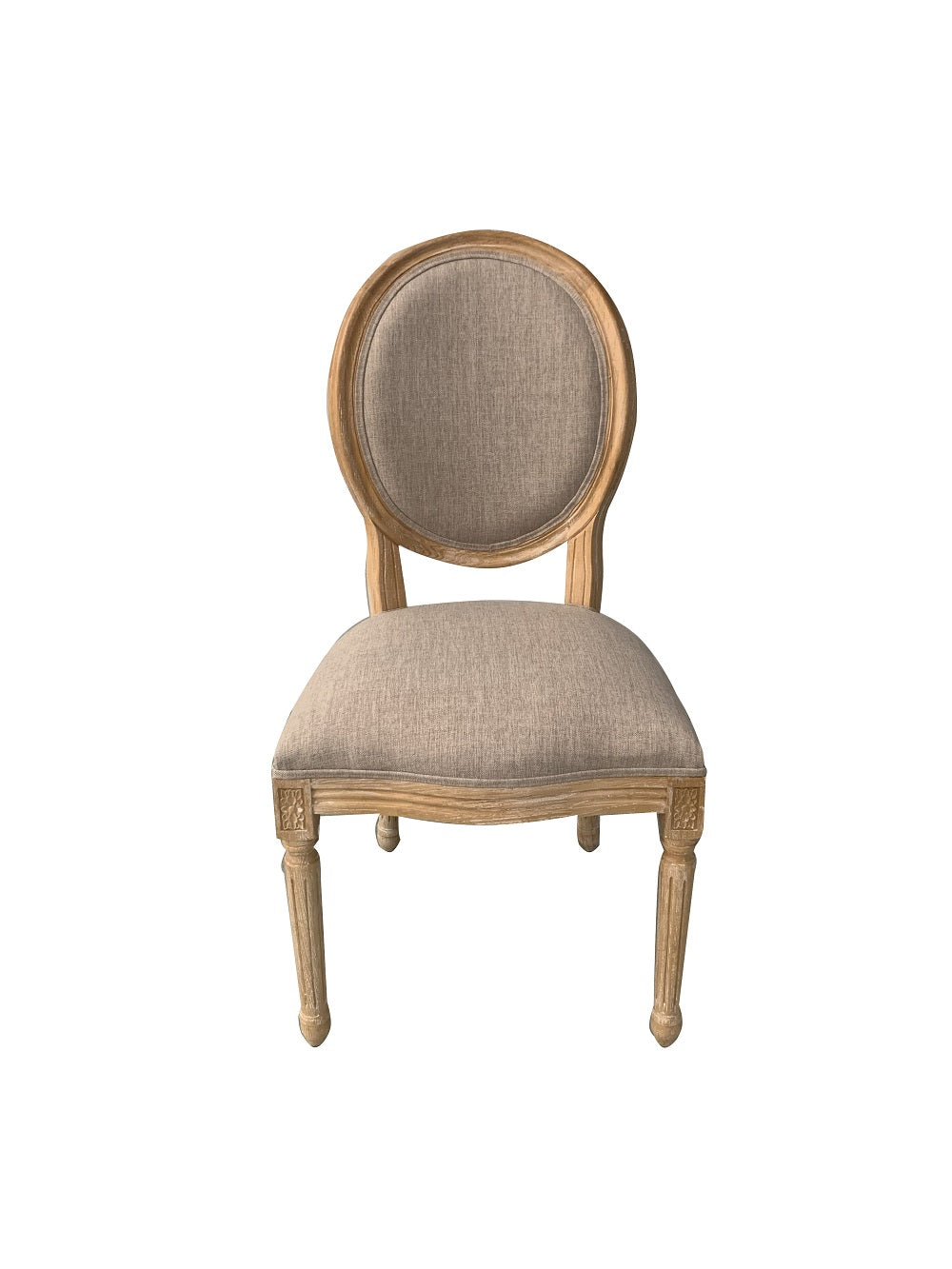 כיסא מעץ מלא משענת עגולה מרופדת -  בד בז'