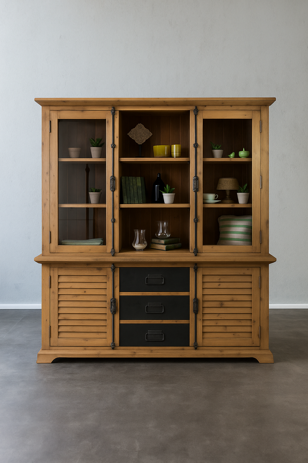 ויטרינה 3 דלתות עליון + תחתון מעץ מלא מקולקציית נורמנדי