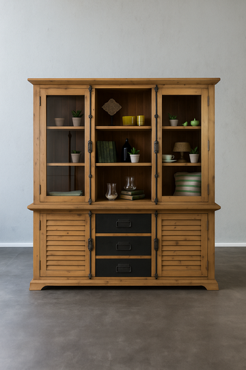 ויטרינה 3 דלתות עליון + תחתון מעץ מלא מקולקציית נורמנדי