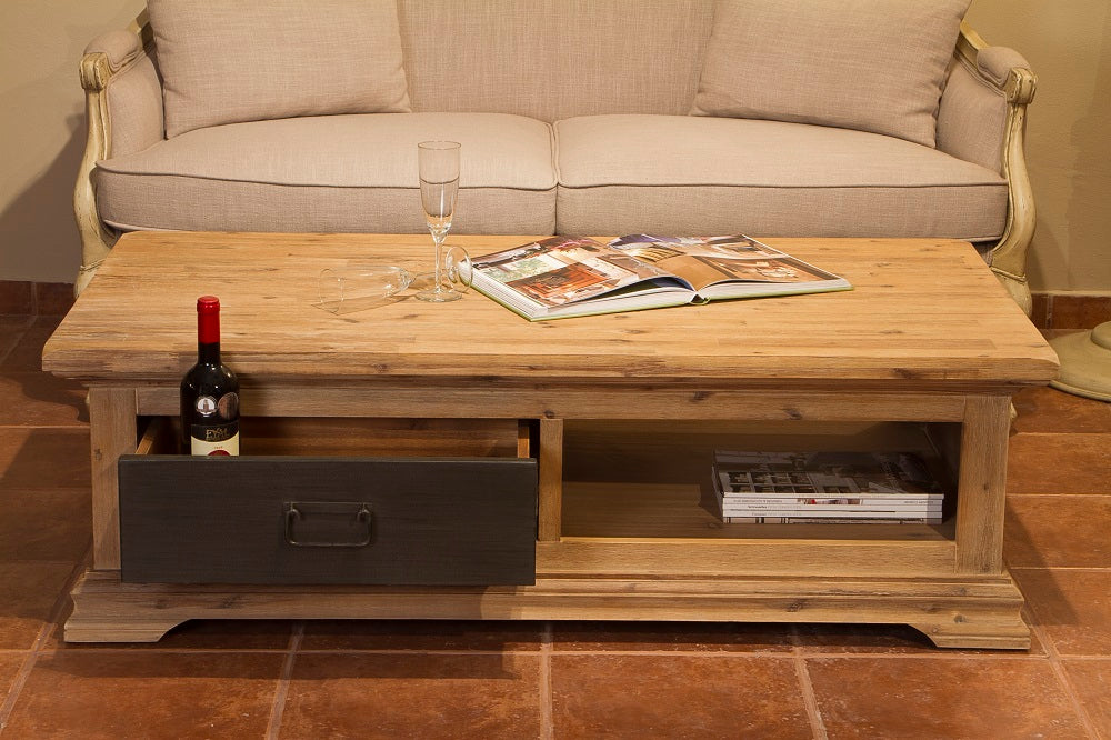 שולחן סלון מעץ מלא בסנגון כפרי