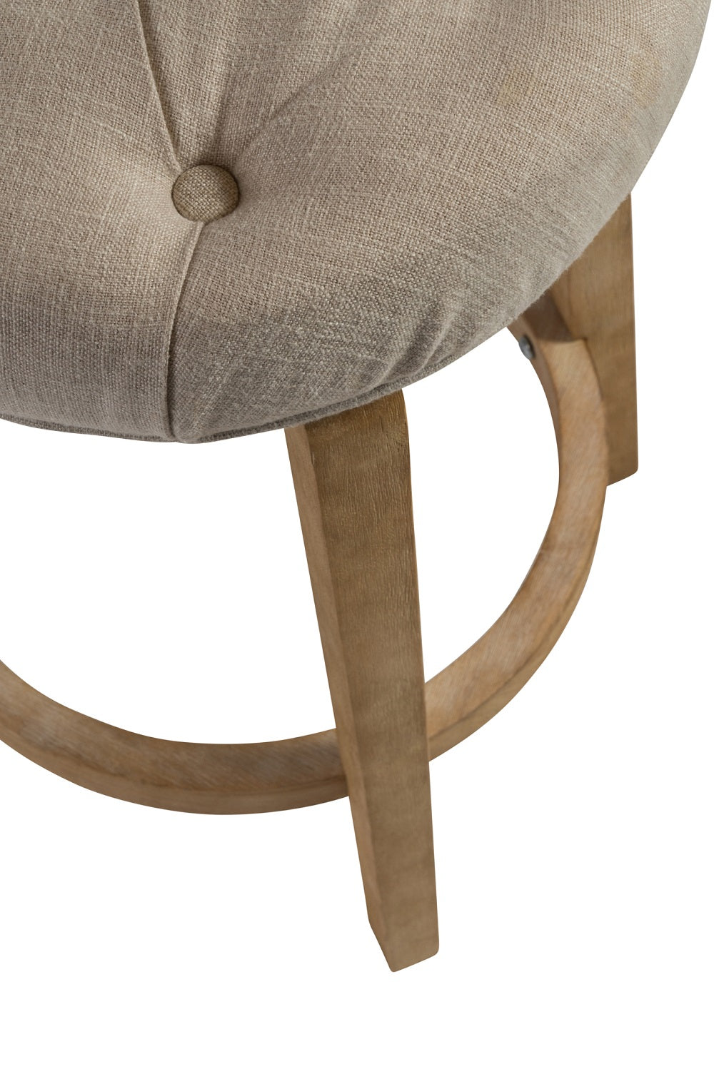 כיסא בר מעץ מלא מושב עגול צרפתי בד בז' בהיר !