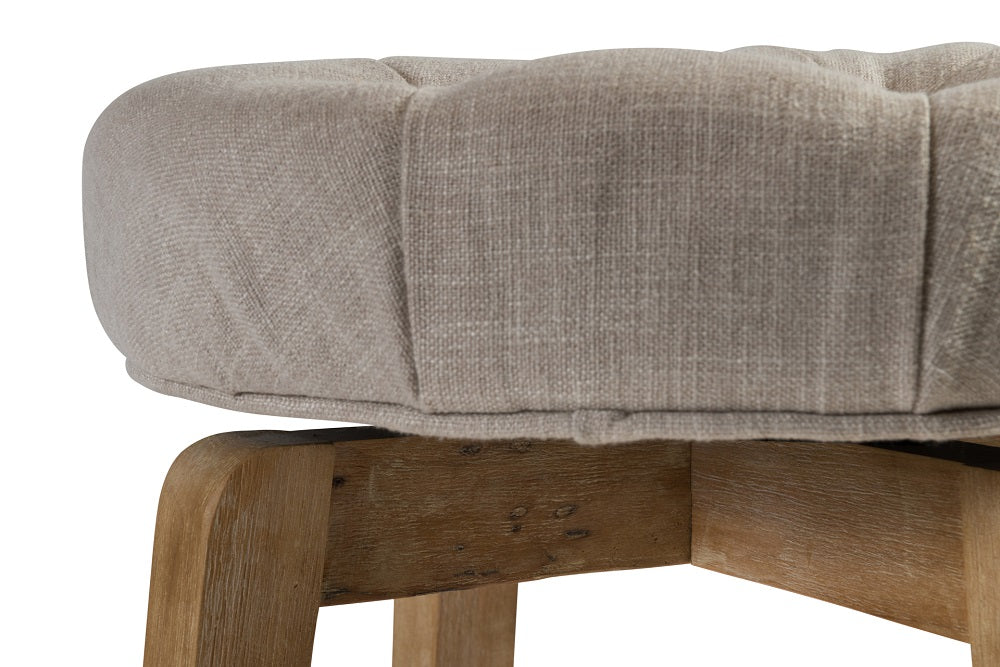 כיסא בר מעץ מלא מושב עגול צרפתי בד בז' בהיר !