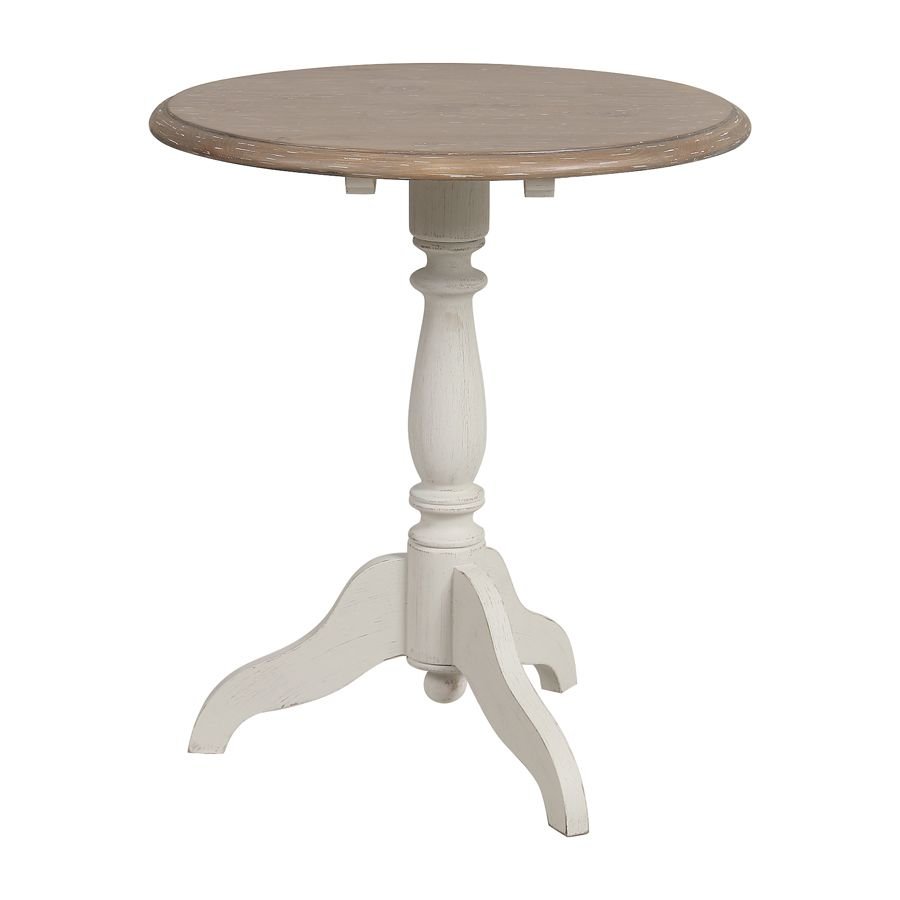 שולחן קפה עגול מעץ מלא מקולקציית שאטו בהיר (לבן עתיק)