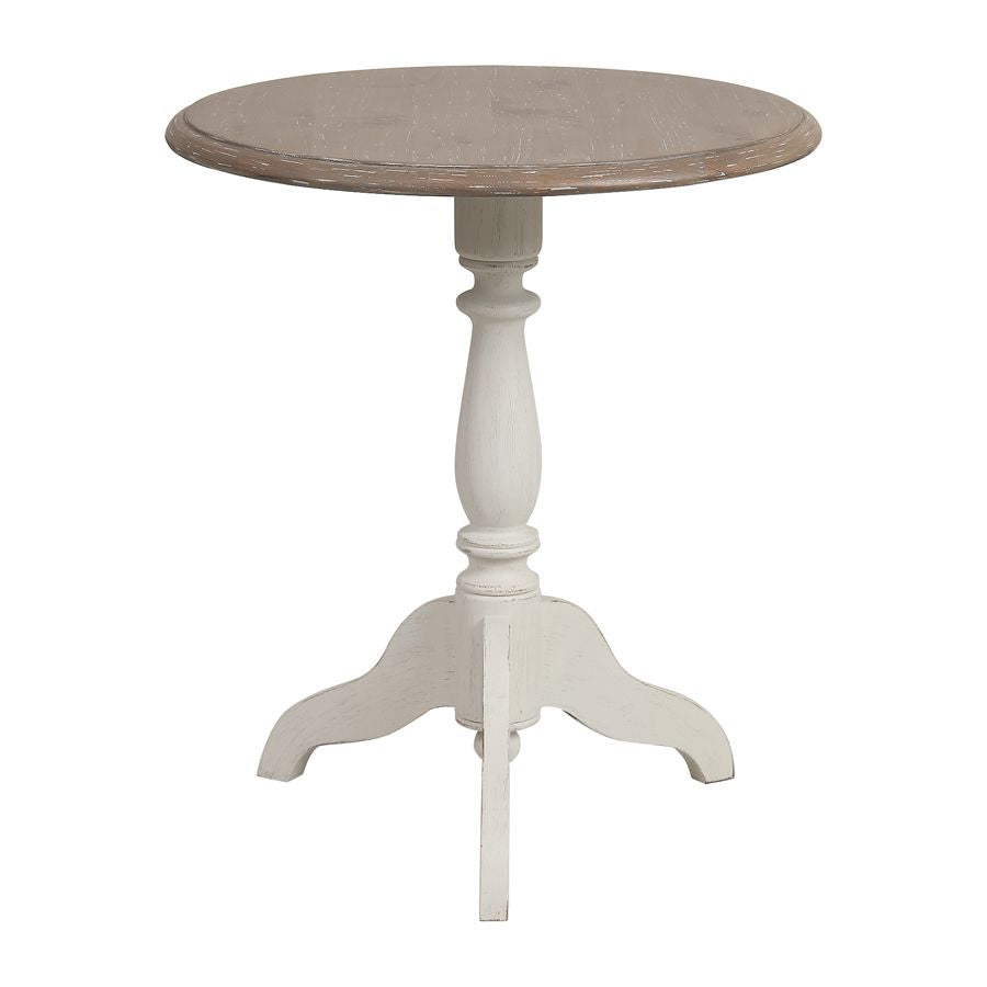 שולחן קפה עגול מעץ מלא מקולקציית שאטו בהיר (לבן עתיק)