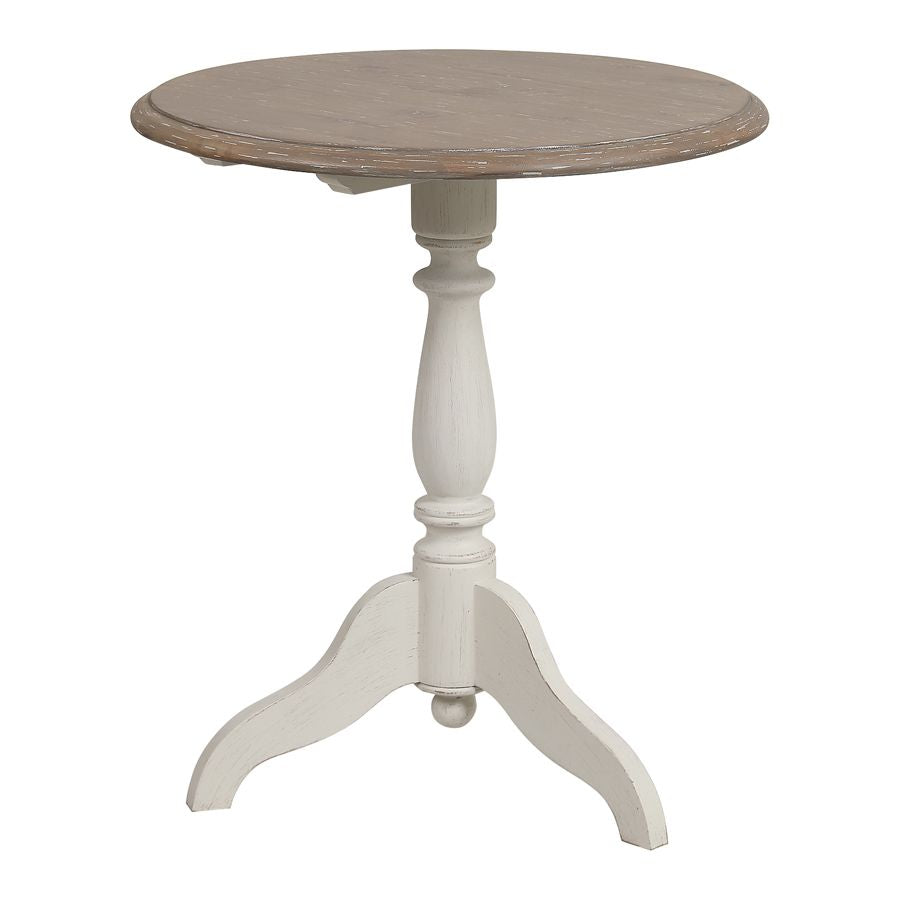 שולחן קפה עגול מעץ מלא מקולקציית שאטו בהיר (לבן עתיק)