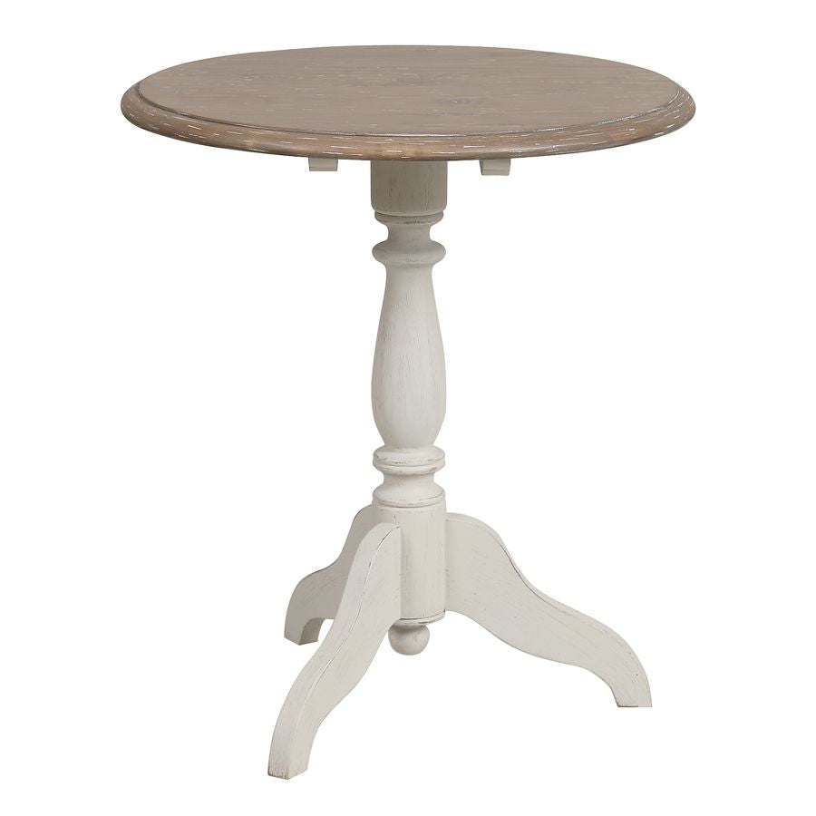 שולחן קפה עגול מעץ מלא מקולקציית שאטו בהיר (לבן עתיק)