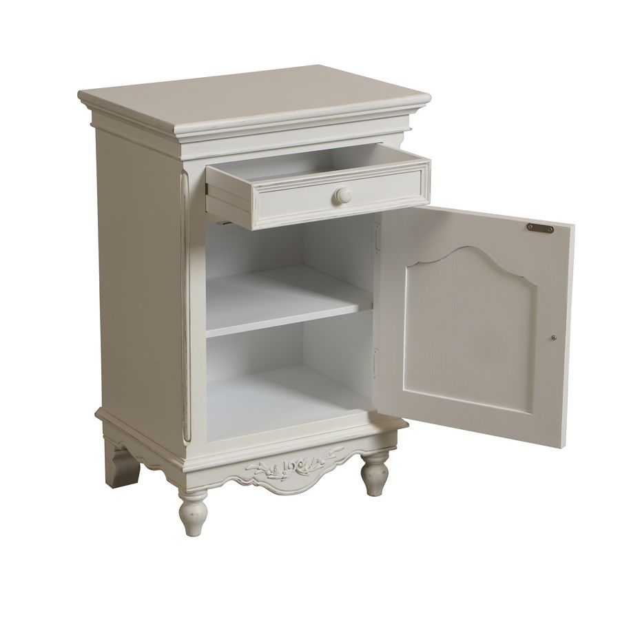 שידת לילה ימין , שידת צד מיטה מעץ בסגנון ריהוט כפרי צד מקולקציית רומנס גוון לבן - סוג ב'! !